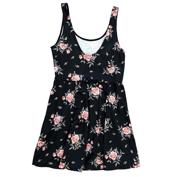 Divided by H&M Black and Pink Floral Sleeveless Scoopneck Skater Dress size: 14 - Picture 4 of 10